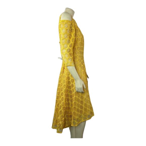 Beautiful Yellow Crocheted high low cold shoulder key hole dress size large - Picture 5 of 11